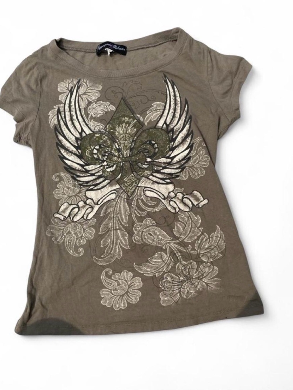 Women's Taupe Graphic Fleur-de-Lis Short Sleeve Tee